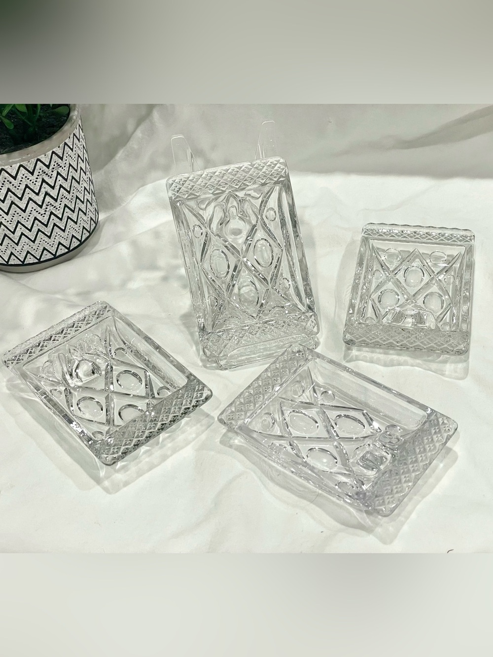 🥳BOGO! Set of 4 Vintage Imperial Glass “Cape Cod” Pattern Ashtrays | MCM | EUC